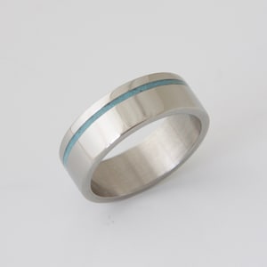 Mens Titanium and Turquoise wedding band turquoise ring titanium turquoise ring