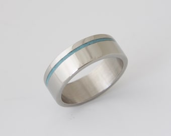 Mens Titanium and Turquoise wedding band turquoise ring titanium turquoise ring