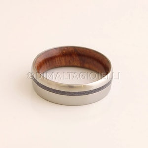 WOOD WEDDING BAND lapis ring with Mahogany Wood titanium wedding band mens wedding ring man jewelry woman ring inside wood band image 5