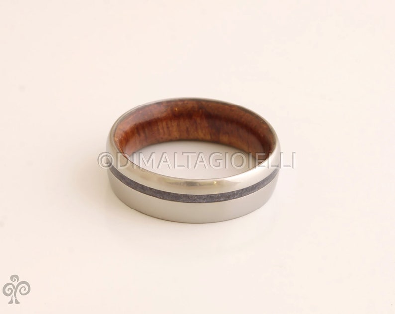 WOOD WEDDING BAND lapis ring with Mahogany Wood titanium wedding band mens wedding ring man jewelry woman ring inside wood band image 5