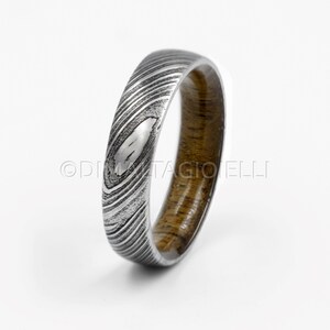 wood ring DAMASCUS steel ring wood wedding band man ring TEAK WOOD ring inside wood band image 3