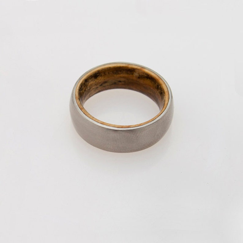 titanium wedding band with inner wood comfort fit inside wood band image 4