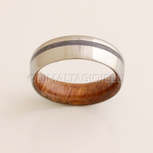 WOOD WEDDING BAND lapis ring with Mahogany Wood titanium wedding band mens wedding ring man jewelry woman ring inside wood band image 4