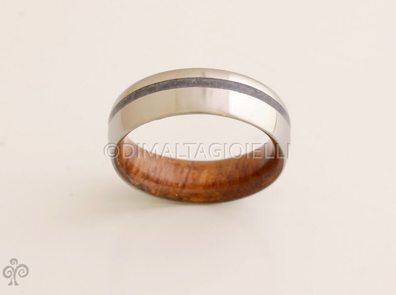 WOOD WEDDING BAND lapis ring with Mahogany Wood titanium wedding band mens wedding ring man jewelry woman ring inside wood band image 4