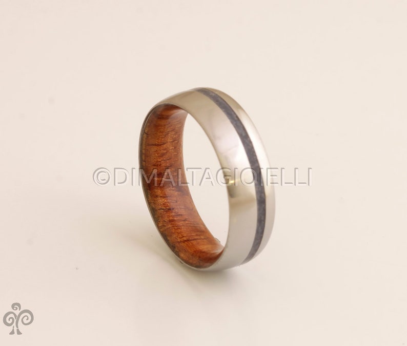 WOOD WEDDING BAND lapis ring with Mahogany Wood titanium wedding band mens wedding ring man jewelry woman ring inside wood band image 3