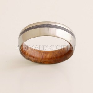 WOOD WEDDING BAND lapis ring with Mahogany Wood titanium wedding band mens wedding ring man jewelry woman ring inside wood band image 8