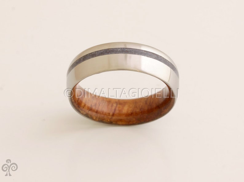 WOOD WEDDING BAND lapis ring with Mahogany Wood titanium wedding band mens wedding ring man jewelry woman ring inside wood band image 8