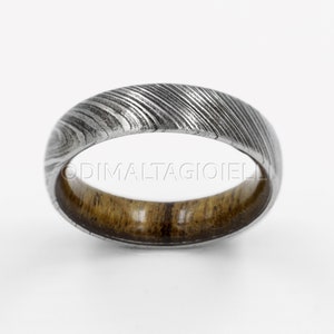 wood ring DAMASCUS steel ring wood wedding band man ring TEAK WOOD ring inside wood band image 6