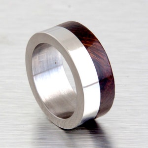 titanium wedding band with ironwood inlay