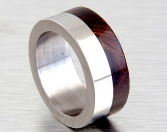 titanium wedding band with ironwood inlay