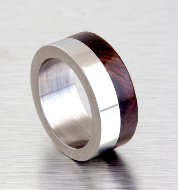 Titanium Wedding Band With Ironwood Inlay | Etsy