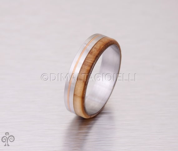 wood wedding ring titanium wedding band men's engagement olive copper rings metal wood bands