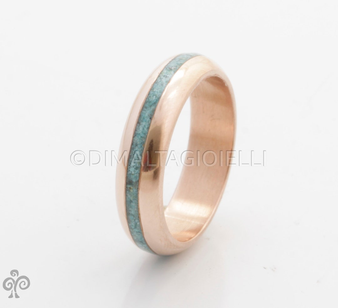 Handmade Copper Ring: Crushed Turquoise Inlay Wedding Band
