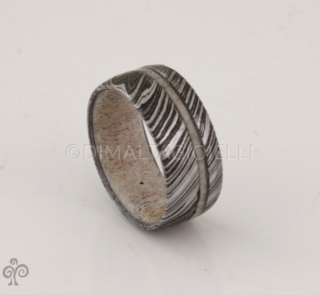 olimali ANTLER RING DAMASCUS Steel Ring Antler Wedding Band Mens Wedding Ring  Antler Ring Man Woman Ring - Etsy