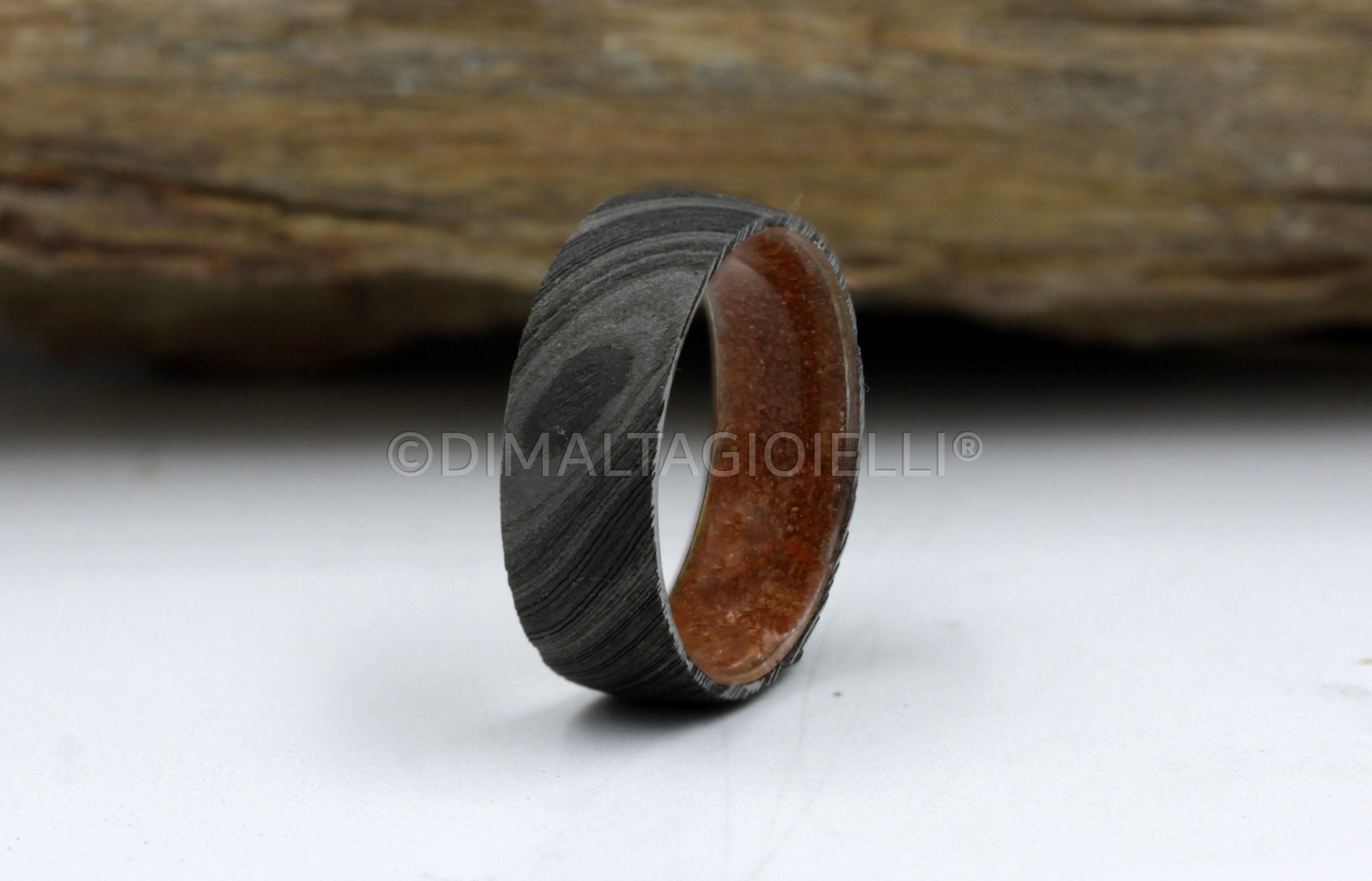 Petrified Wood Ring Damascus Ring for Man and Woman Black Ring