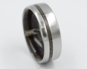 Titanium Dinosaur Fossil Ring: Black Antler Wedding Band