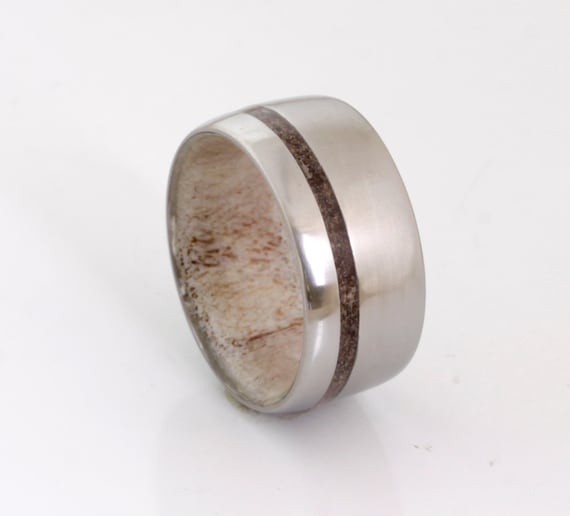 Dinosaur Bone Ring: Titanium Wedding Band with Deer Antler Inlay