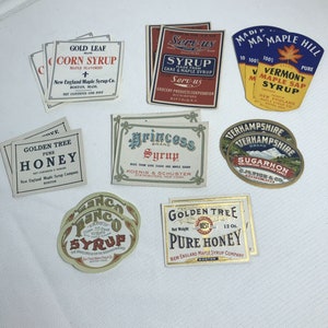16 Vintage Sirup ETIKETTEN Ahorn Cane Mais Honig New England Boston New York UNBENUTZT