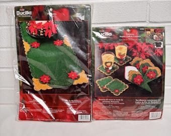 Bucilla Filz Weihnachten POINTSETTIA Tischläufer und Servietten Kits
