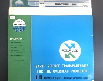 Vintage 1967 HUBBARD SCIENTIFIC Kartenlegung Schule Lehrmittel Klassenzimmer Transparenz Overhead Set