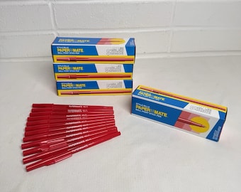 48 Vintage Paper Mate Ballpoint Stick Pen Lot Red Ink 332-11 Old Store Stock