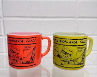 Vintage 1960's Federal Glass Niagara Falls Canada Souvenir Milk Glass Coffee Mugs