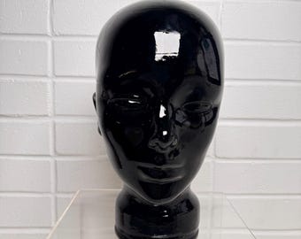 Vintage Black Italian Art Glass Mannequin Head Hat and Wig Display