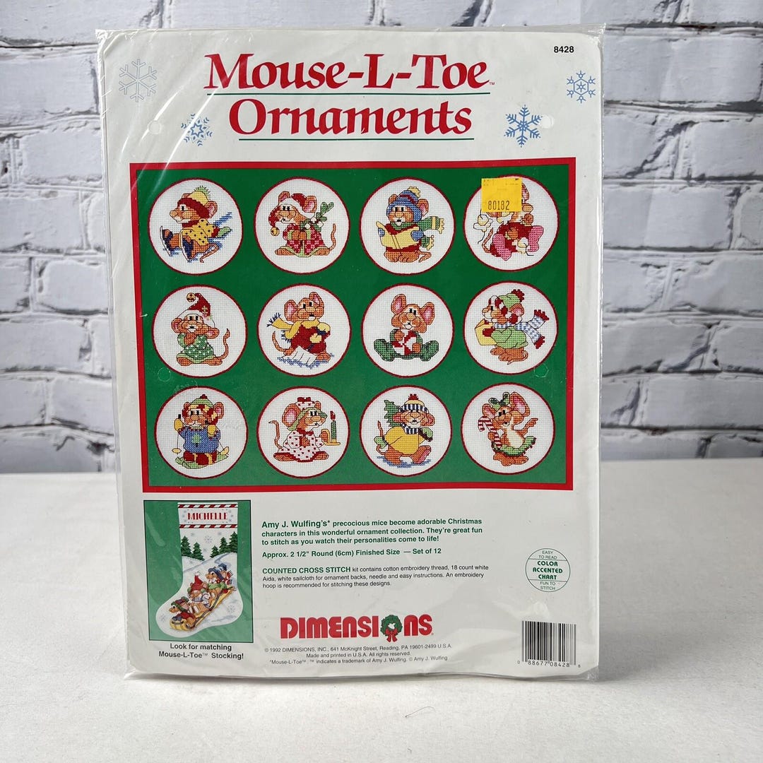 Mouse Toe Chart DIMENSIONS Mouse-l-toe Ornaments Counted Cross Stitch Kit #8428 - Etsy