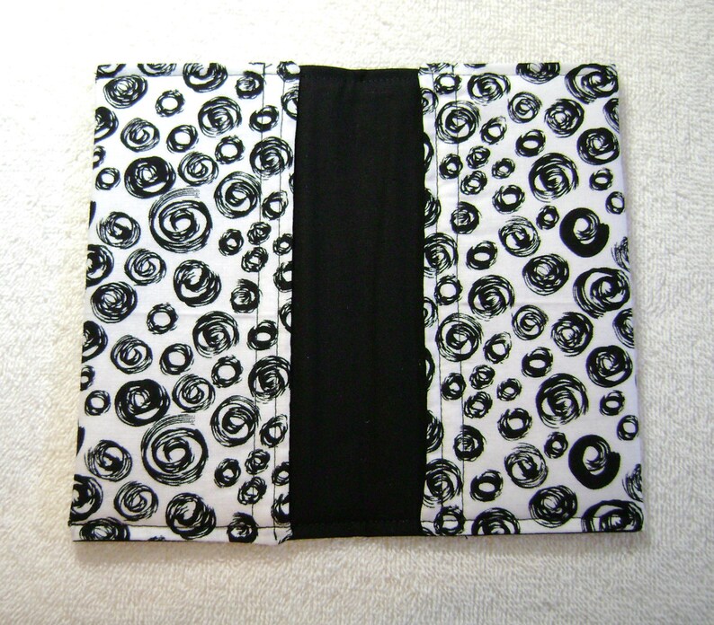 Quilted Checkbook Cotton Fabric Black And White Swirls CC103 Checkbook Quilted Checkbook Cover Fabric Checkbook Covers