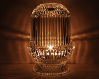 Helderglazen sprookjeslamp, tweedelige lantaarn met geribbeld patroon, 6,5 inch hoog, vintage Homco Made in USA thebasementvault