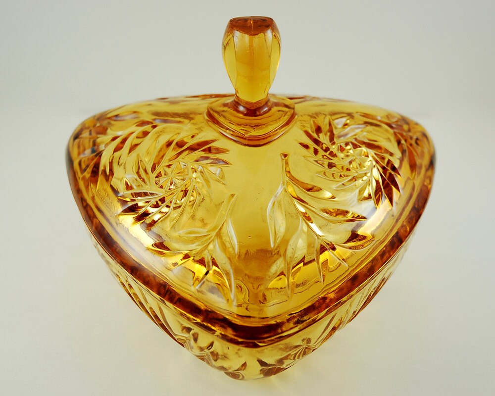 Vintage Candy Bowl Dish with Lid Golden Honey Amber Glass Etsy