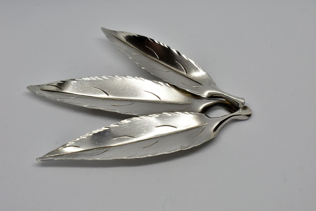 Sterling Silver Brooch With Three Leaves Long Narrow Willow Etsy