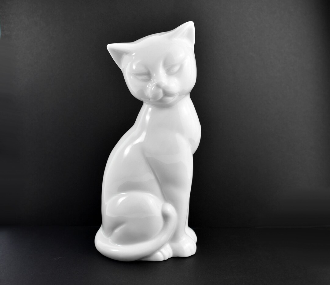 Porcelain Cat Statue Vintage Toyo Figurine All White 8 Etsy
