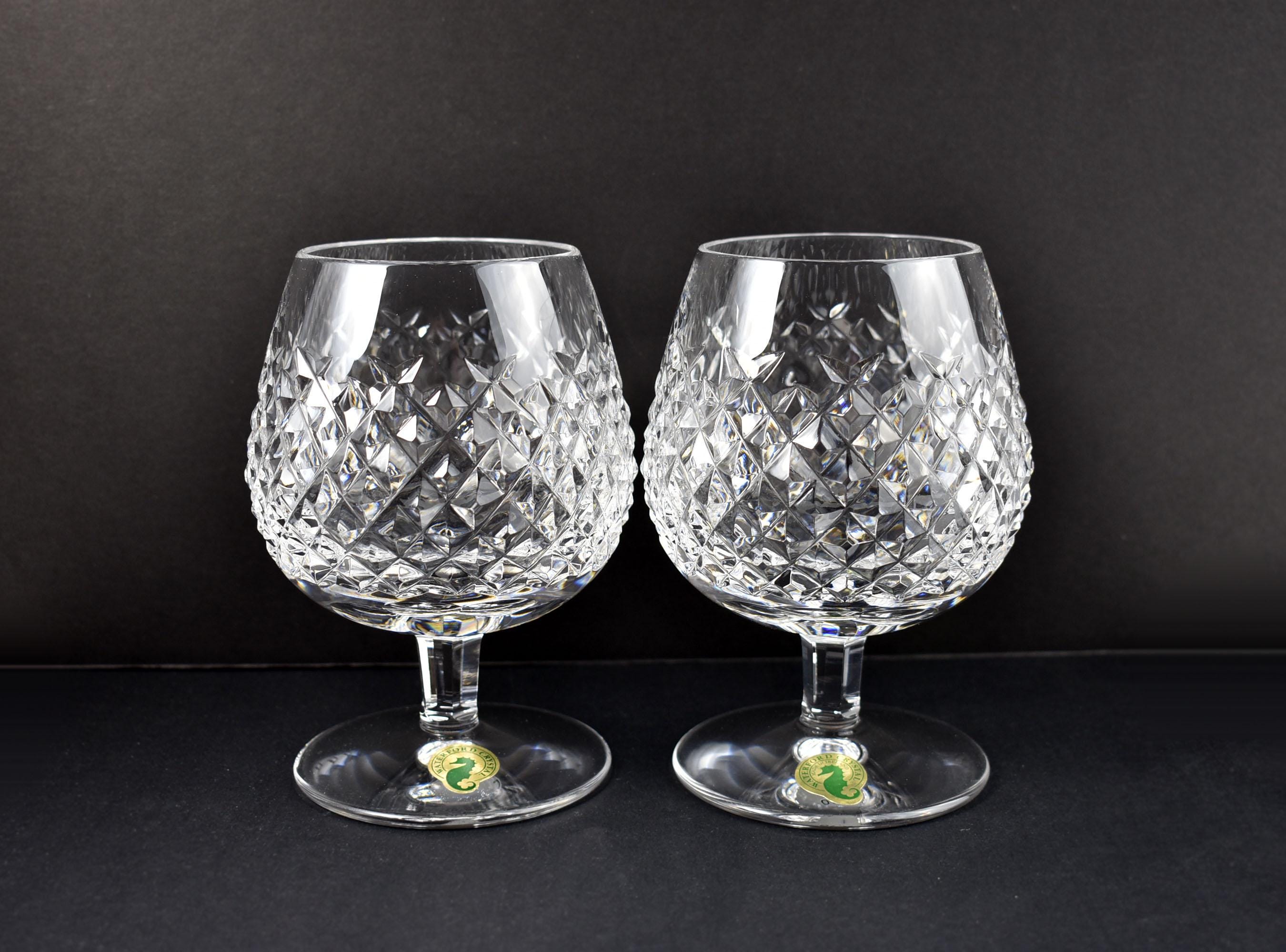 Waterford Alana Pair of Brandy Snifters, Lead Crystal Made in Ireland, Both have Original Seahorse Sticker