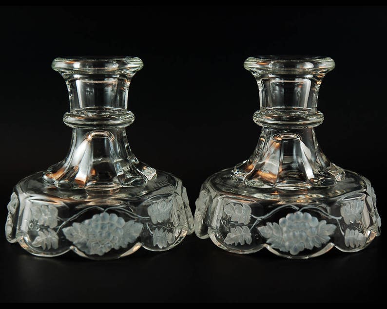 Vintage Glass Candlestick Pair, Westmoreland Paneled Grape Pattern