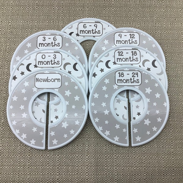 Baby Closet Dividers Gray Stars Moons Clothes Organizers Baby Shower Gift Ideas for New Mother Assembled