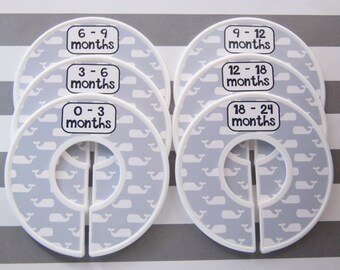 Custom Baby Closet Dividers Gray White Whales Baby Shower Gift Clothes Organizers Boy Girl Gift for New Mom Assembled