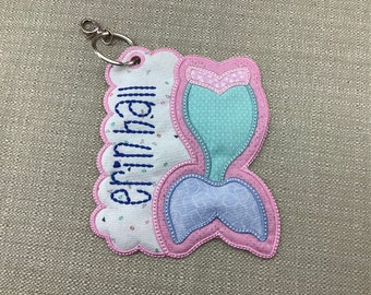 Mermaid tail key chain; bag tag; backpack tag