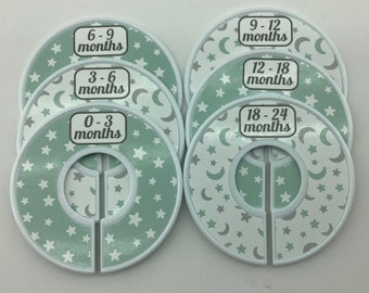 Baby Closet Dividers Mint Green Gray Stars Moons Clothes Organizers Baby Boy Shower Gift Ideas for New Mother Assembled