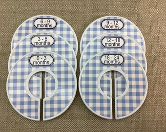 Custom Baby Closet Dividers Blue Nursery Gingham Clothes Organizers Baby Shower Gift