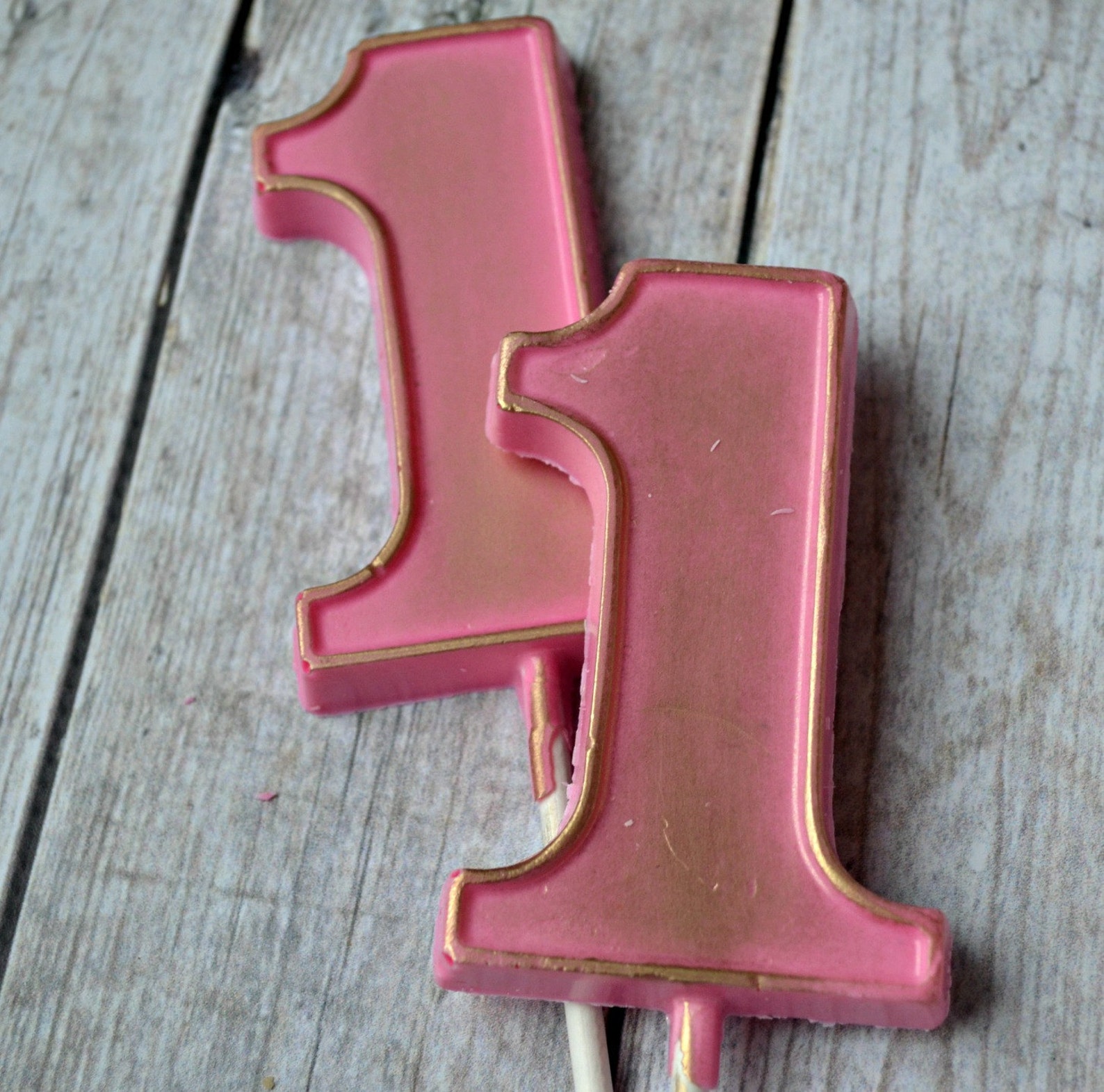 Pink and Gold Number One Chocolate Lollipops - Qty 10 - 1st Birthday ...