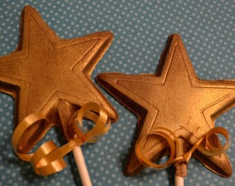 Gold Star Chocolate Lollipop - Birthday Party Favor - Award Dinners - Corporate Event Favor - Sports Banquet Favor - Little Star Baby Shower