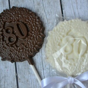 80th Birthday Chocolate Lollipops 80th Birthday Party Favor Chocolate Number 80 Eightieth Birthday 80th Birthday Lollipop 80 image 2