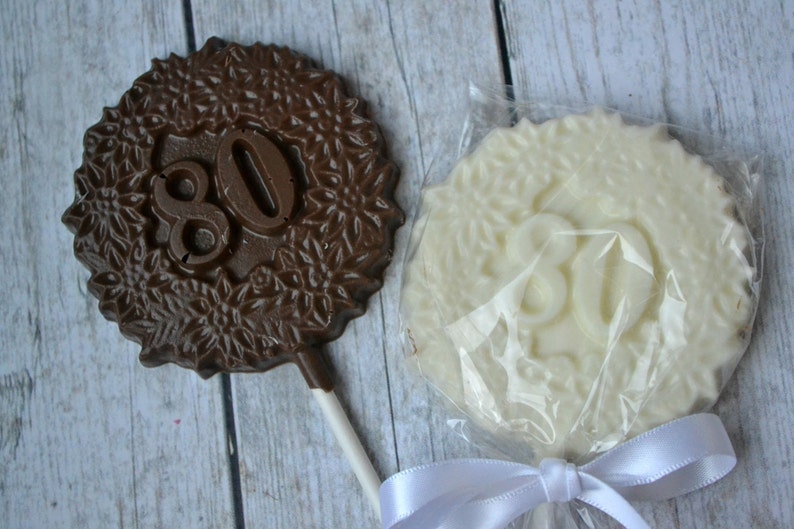 80th Birthday Chocolate Lollipops 80th Birthday Party Favor Chocolate Number 80 Eightieth Birthday 80th Birthday Lollipop 80 image 2