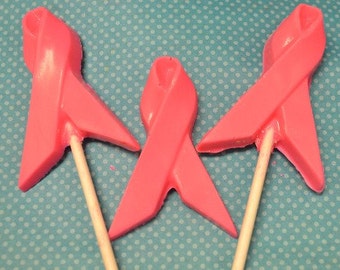 Pink Ribbon Chocolate Lollipops - Breast Cancer Awareness - Pink Ribbon Candy - Breast Cancer Survivor - October Breast Cancer Awareness