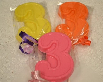 Chocolate Number Three "3" Lollipops for 3rd birthdays - Favor for 3rd Birthday Party - Chocolate Number Suckers - Chocolate 3