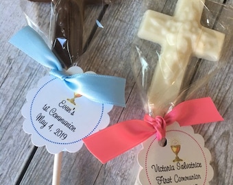 Chocolate Cross Lollipops - Communion Favor - Christening Favor - First Communion Candy - 1st Communion Favor - Favor for Baptism -  Cross