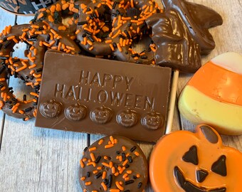 Regalo de chocolate de Halloween - chocolate cubierto pretzel - chocolate de calabaza - chocolate cubierto Oreo - Regalo de Halloween - Regalo de Halloween