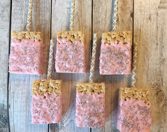 Pink and Silver Chocolate Covered Rice Krispy Treats - Bridal Shower Party Favor - Bridal Shower Dessert Table - Birthday Party Favor - Pink