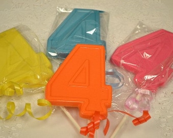 Number Four "4" Chocolate Lollipops for 4th birthday - Children Birthday Party - Party Favor- Fourth Birthday Favor - Number 4 Chocolate Pop